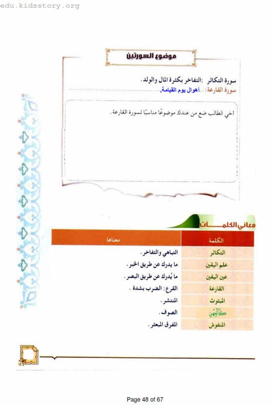 حل كتاب التفسير للصف اول متوسط ف١